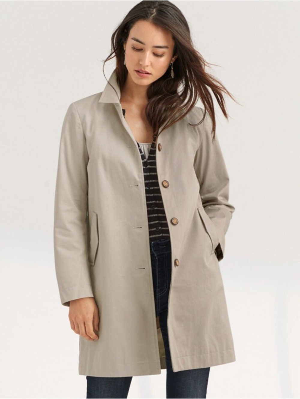 Garnet Hill Modern Pleated Trench Coat Size 12 Cream Chore Organic Cotton